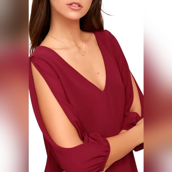 Lulu's Burgundy V-Neck Dress - Picture 2 of 7